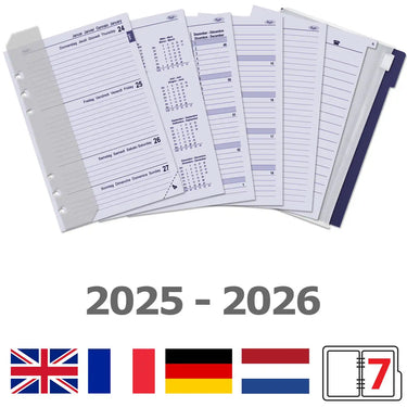 6306-25-26 210 x 144 mm A5 6 Ring Agenda Planner Inserts Weekly Complete Set EN DE FR NL 2025 2026